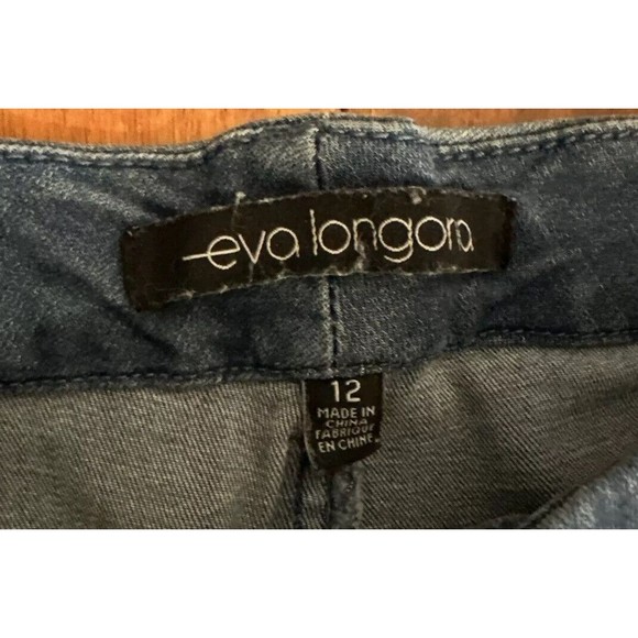 Eva Longoria Flare Distressed Slit Women’s Blue Denim Jeans Size 12 - Picture 5 of 16